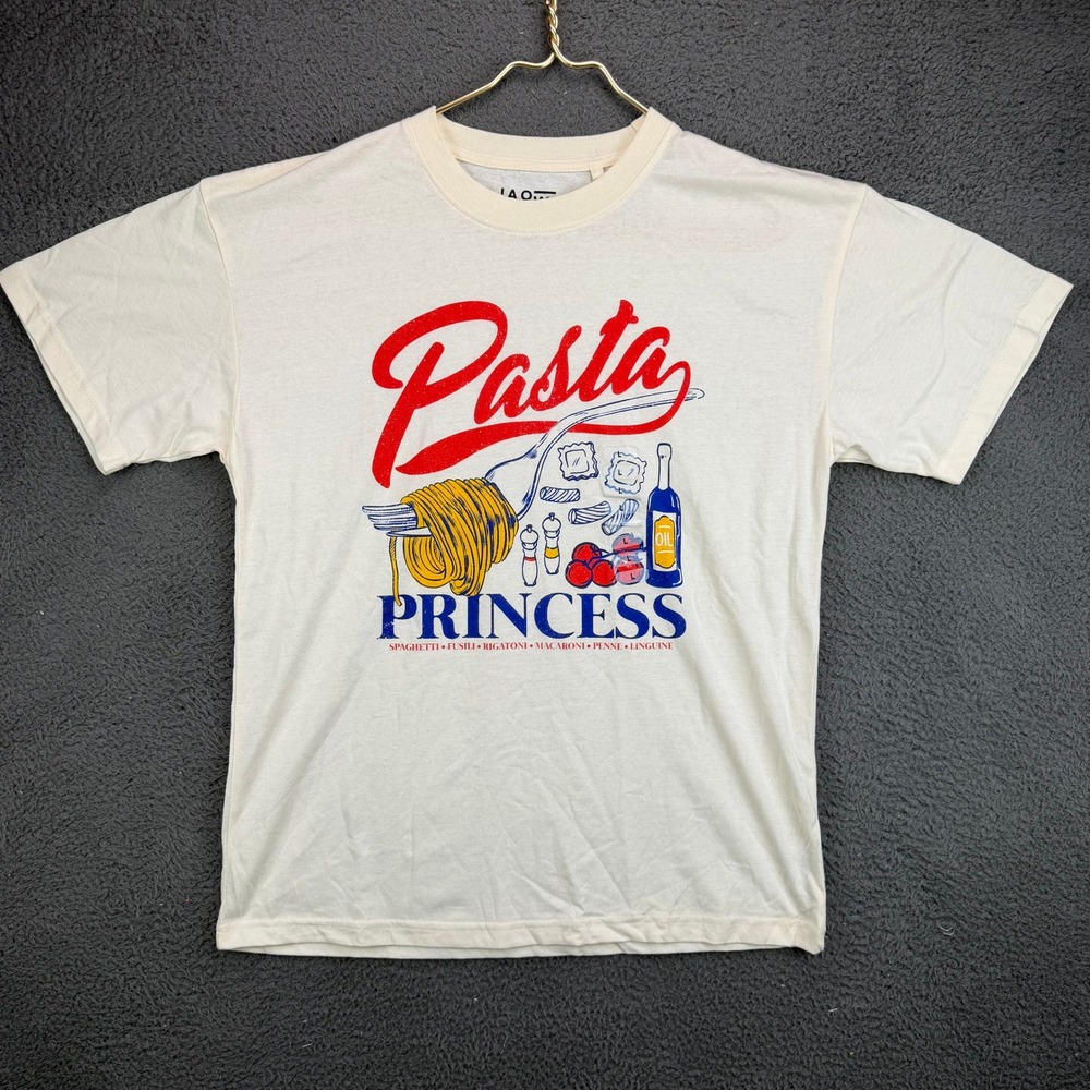 Jaqwin Pasta Princess Graphic T-Shirt Mens Large Cream Italian Food Novelty Tee